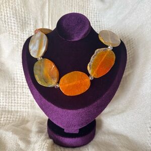 Park Lane Statement Agate Necklace | Orange Coral Tones | Bold Beaded | Like New